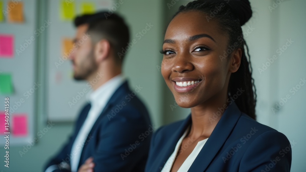 Smiling Businesswoman Posing With Male Colleague Smiling Businesswoman Posing With Male Colleague