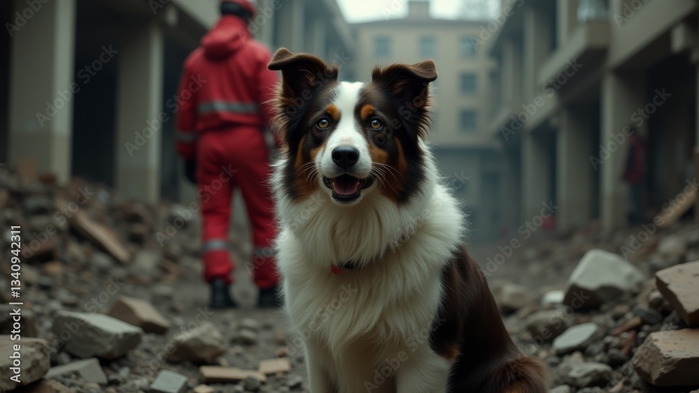 Rescue Dog In Earthquake Disaster Zone