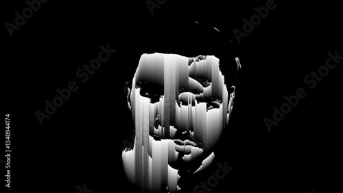 Black and white face. Glitch and split personality in the frame.