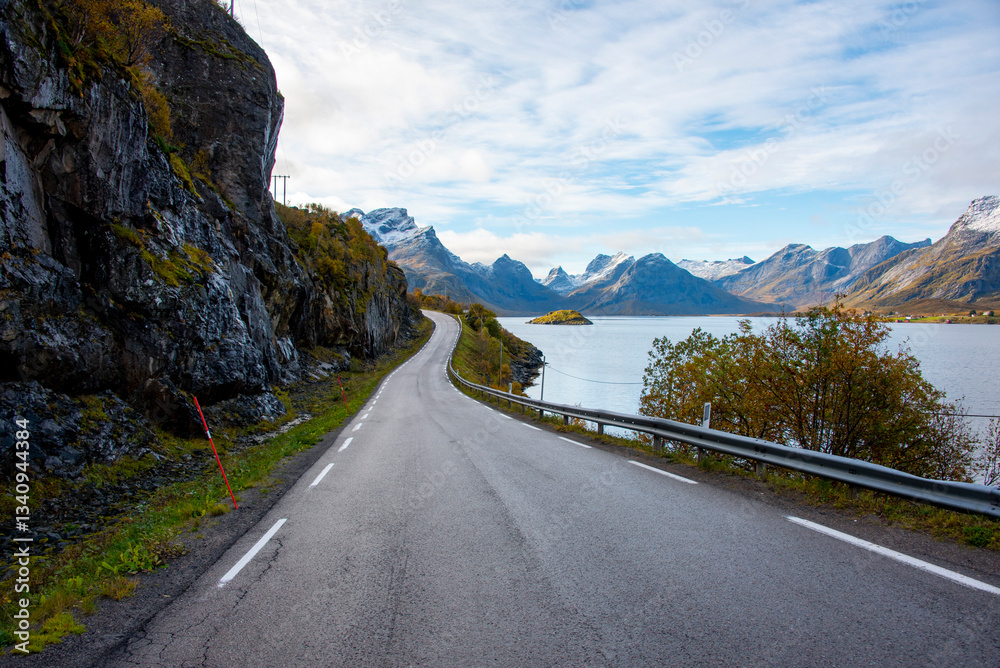 Naklejka premium European Route E10 in Lofoten - Norway
