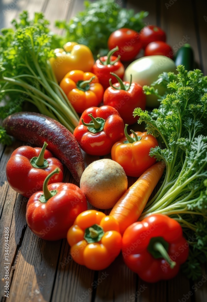 vibrantly arranged assortment fresh vegetables rustic wooden surface capturing essence health nature, carrot, tomato, pepper, broccoli, cabbage vibrantly arranged assortment fresh vegetables rustic wooden surface capturing essence health nature, carrot, tomato, pepper, broccoli, cabbage