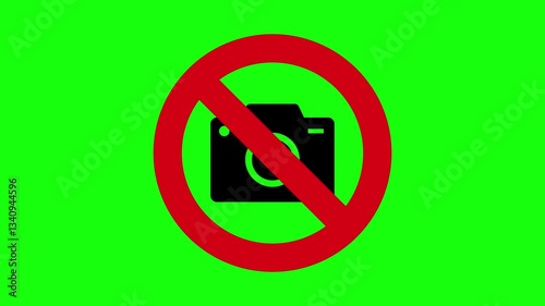 No Photography Allowed Symbol on Green Background, Prohibited Camera Sign. 4K animated video.