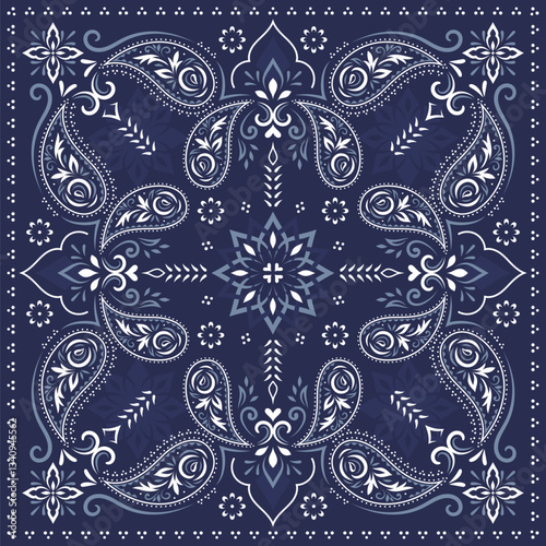 Indian Paisley Floral bandana. Turkish, Persian cucumber, buta. Ethnic kerchief, tapis, rug, blanket.