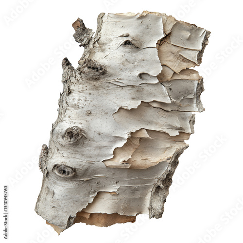 Fallen birch bark with papery layers  isolated on transparent white background
