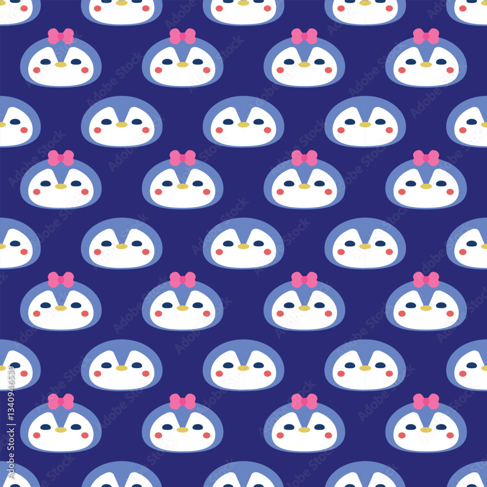 Obraz premium Cute Penguin Vector Seamless Pattern Digital Paper for Children's Nursery, Baby Shower Invitations, Winter-Themed Crafts, Scrapbooking, Wrapping Paper, Fabric Prints, and More