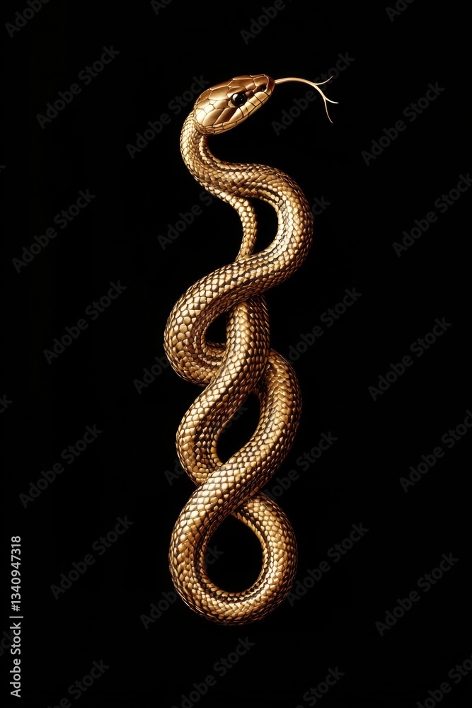 Obraz premium A golden snake coiled on a dark background