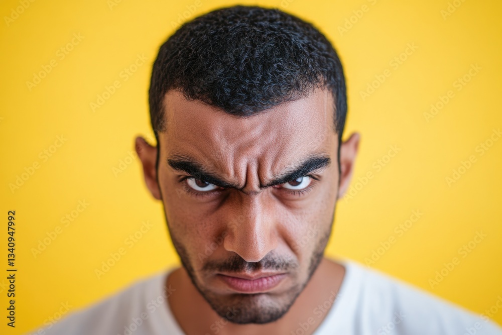 Obraz premium A close-up shot of a man showing surprise or astonishment, possibly in response to unexpected news or events