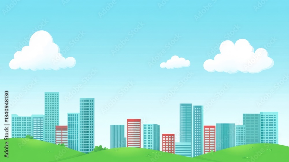 Cityscape with hills and clouds. Daytime view. Possible use Stock photo for design, background Cityscape with hills and clouds. Daytime view. Possible use Stock photo for design, background