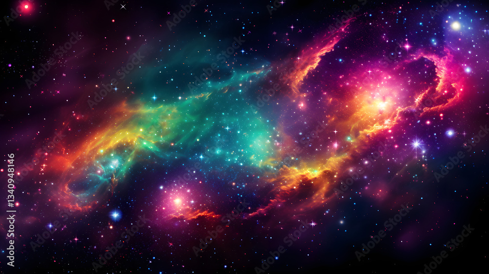 Obraz premium Nebula and star cluster interwoven in a cosmic dance depicting the majesty of space with a blend of colors and stellar elements.