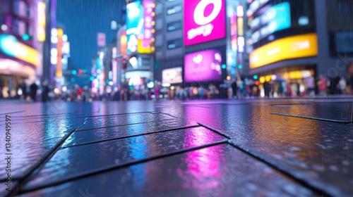 Wallpaper Mural A bustling Shibuya Crossing at night, neon lights reflecting on wet pavement, thousands of pedestrians Torontodigital.ca