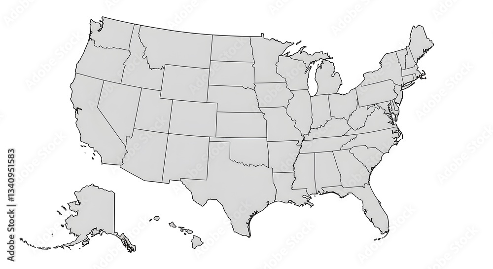 Fototapeta premium United States Map: A Simple Gray Scale Representation of the 50 States and Territories