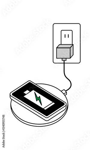 スマートフォンをワイヤレス充電するイラスト