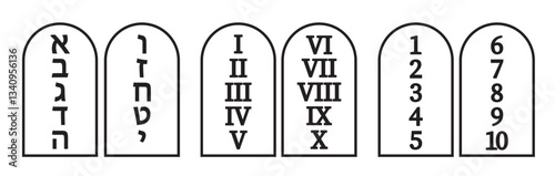 Moses tablets with the Ten Commandments. The Law of God. A decalogue. The Bible. The Old Testament. Religion. Christianity. Judaism. Spirituality. EPS 10. Vector illustrations