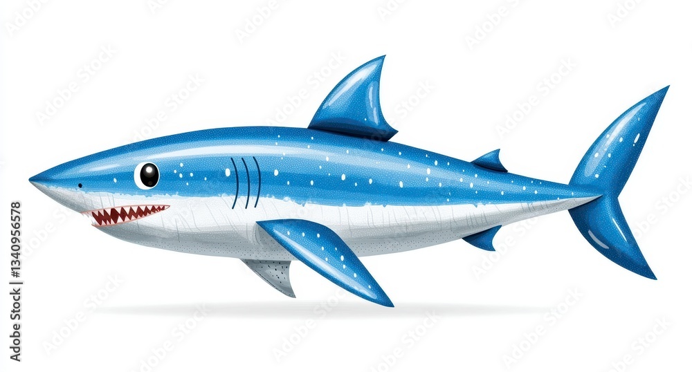 Fototapeta premium Playful Blue Cartoon Shark Illustration on White Background