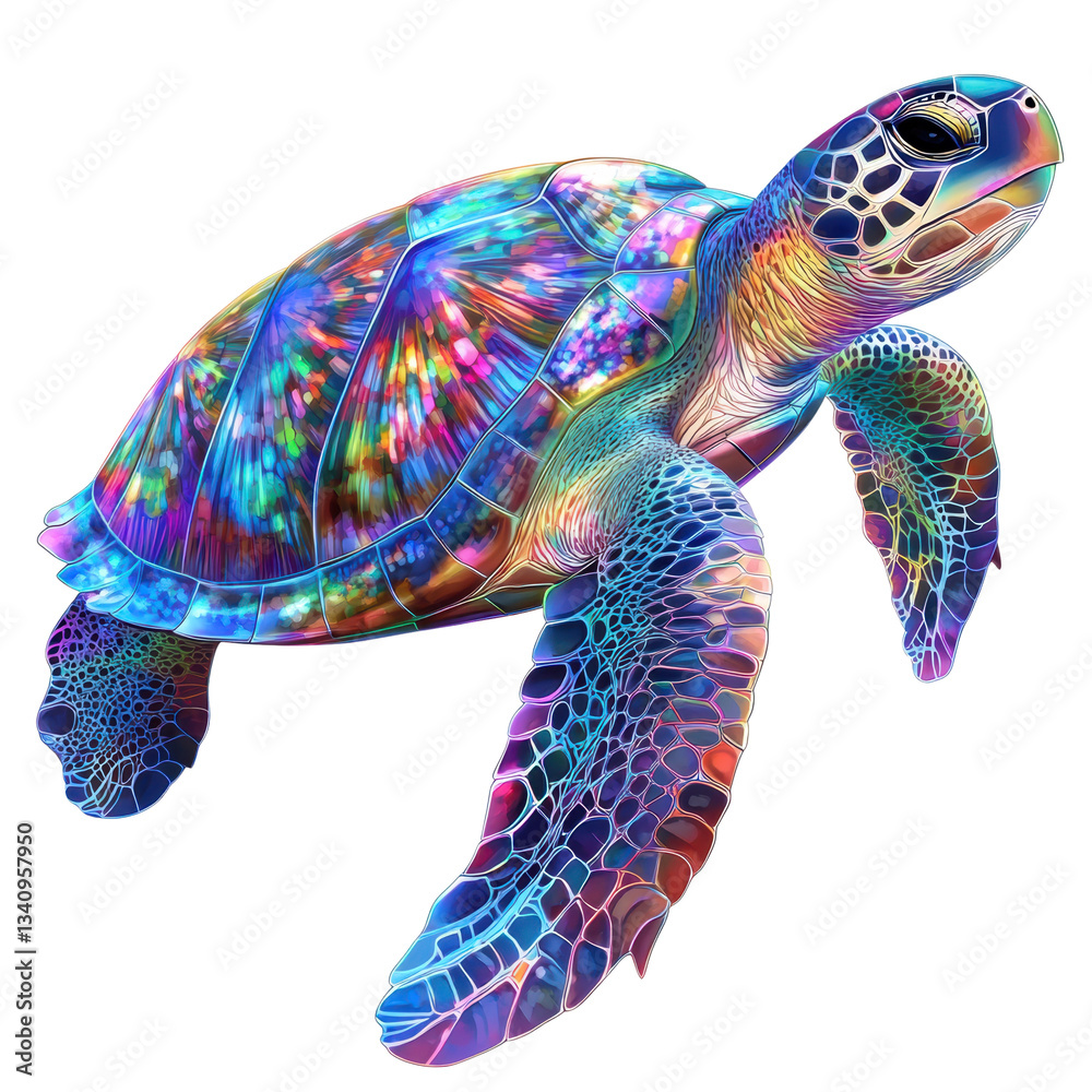 Fototapeta premium Vibrant Sea Turtle in Cosmic Colors with Transparent Background