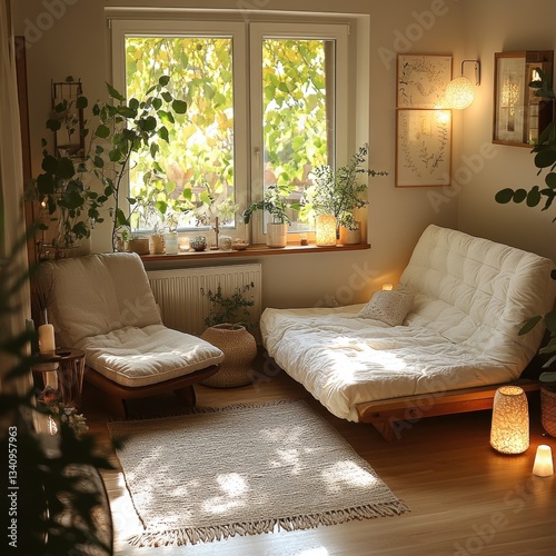 A cozy therapy room with soft lighting and a welcoming atmosphere.