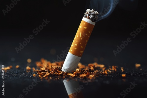 A lit cigarette with smoke coming out