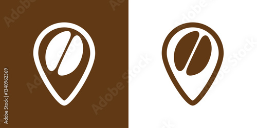 Logo cafetería. Puntero de posición lineal con silueta de  grano de café 