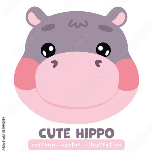 Cute hippo baby hippo smiling character cartoon vector illustration