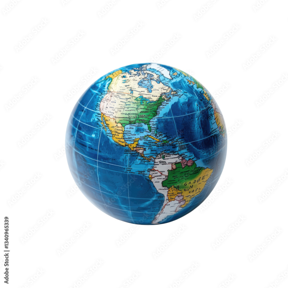 Globe showing North and South America with detailed geography features cutout isolated on transparent background, cutout png Globe showing North and South America with detailed geography features cutout isolated on transparent background, cutout png