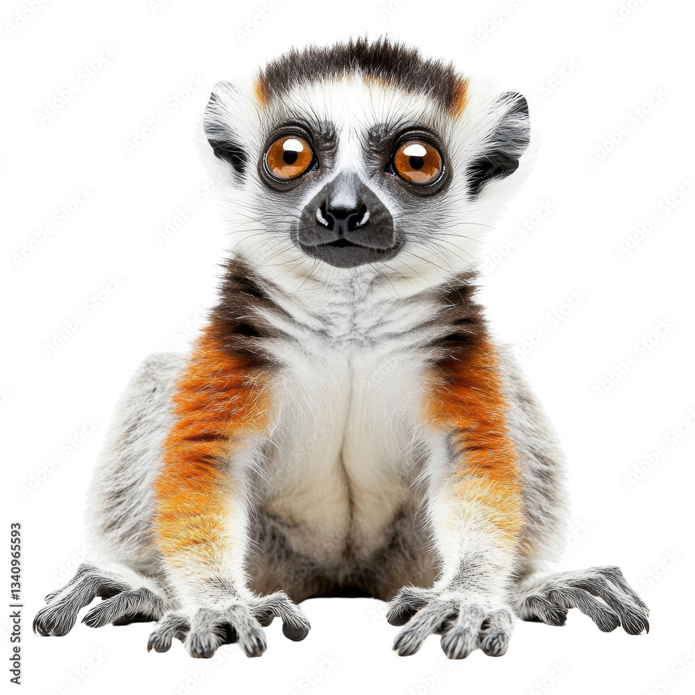 Obraz premium Curious Lemur: Nature's Adorable Marvel on a white background.