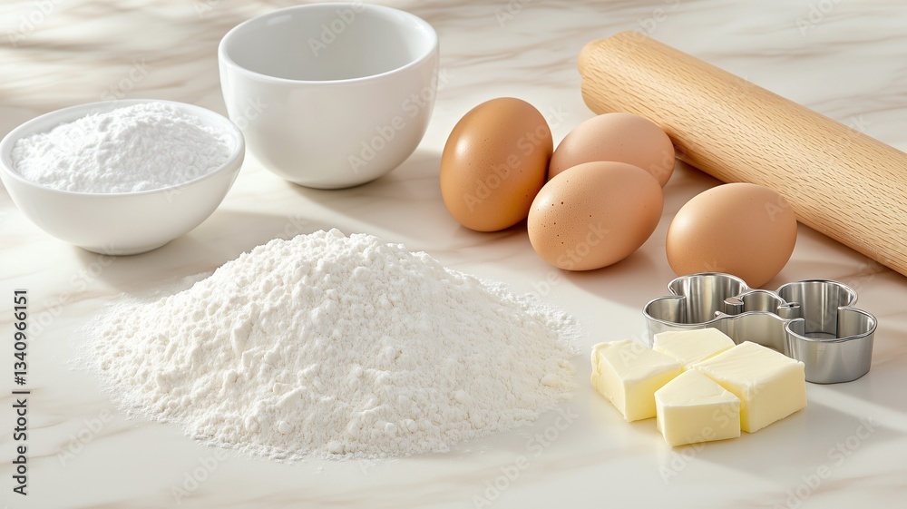 Baking essentials: flour, eggs, butter, sugar, and tools for perfect pastries Baking essentials: flour, eggs, butter, sugar, and tools for perfect pastries