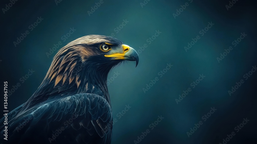 Obraz premium Majestic Profile of a Golden Eagle with Striking Yellow Beak Against a Softly Blurred Background in Natural Setting