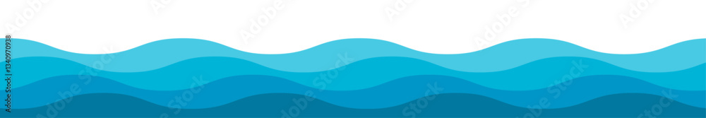 Fototapeta premium Seamless sea or ocean waves pattern. Abstract water wave background. Blue wavy vector texture.
