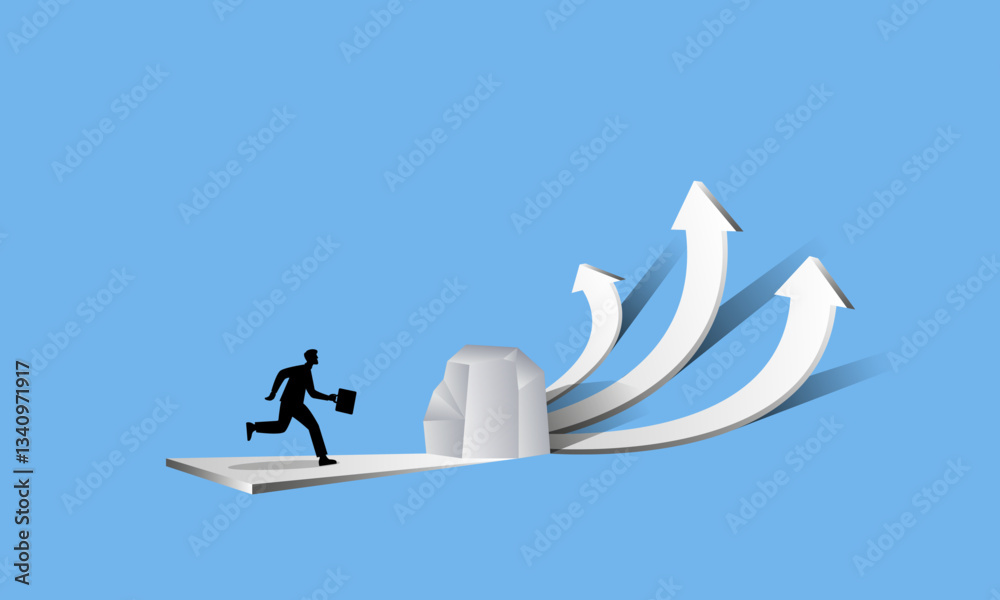 Obraz premium The concept of choosing the right business plan and economic strategy in business. The stone on the road shows three directions, three roads. Vector drawing