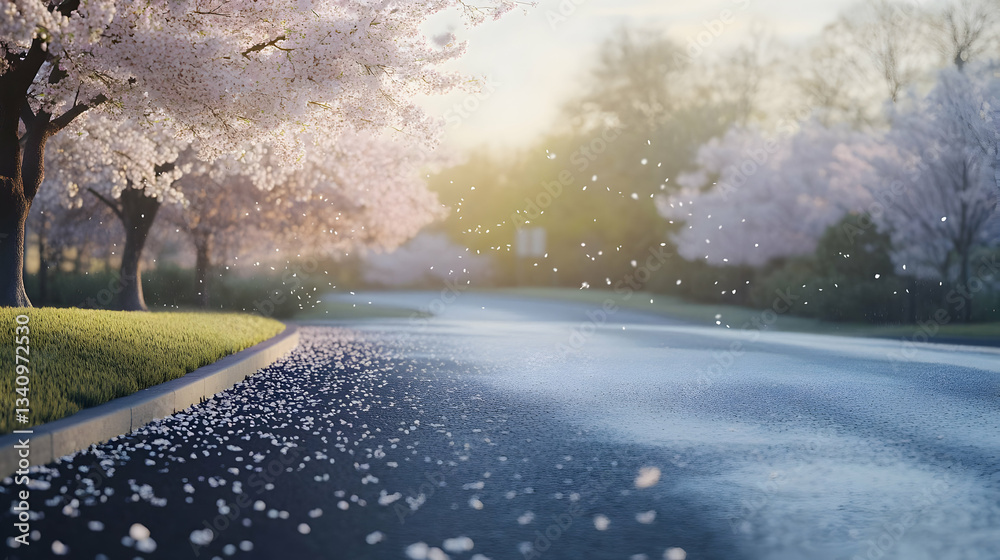 Naklejka premium Cherry Blossom Pathway: A Breathtaking Spring Landscape