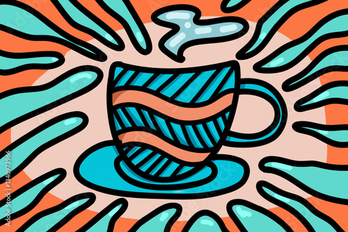 Vector illustration coffee cup doodle hand drawn line signs for cafes, restaurants, menus, fabrics, websites