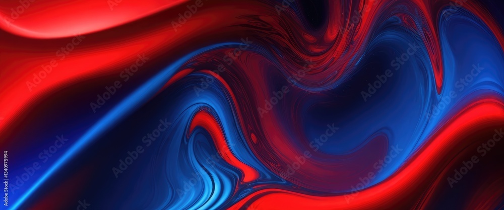 Fototapeta premium Red, Brown, and Blue Glowing liquid color waves background