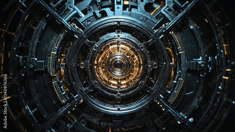 Obraz premium Intricate Inner Workings of a Precision Engineered Circular Mechanism, Revealing Complex Gears and Components for Industrial or Technological Applications