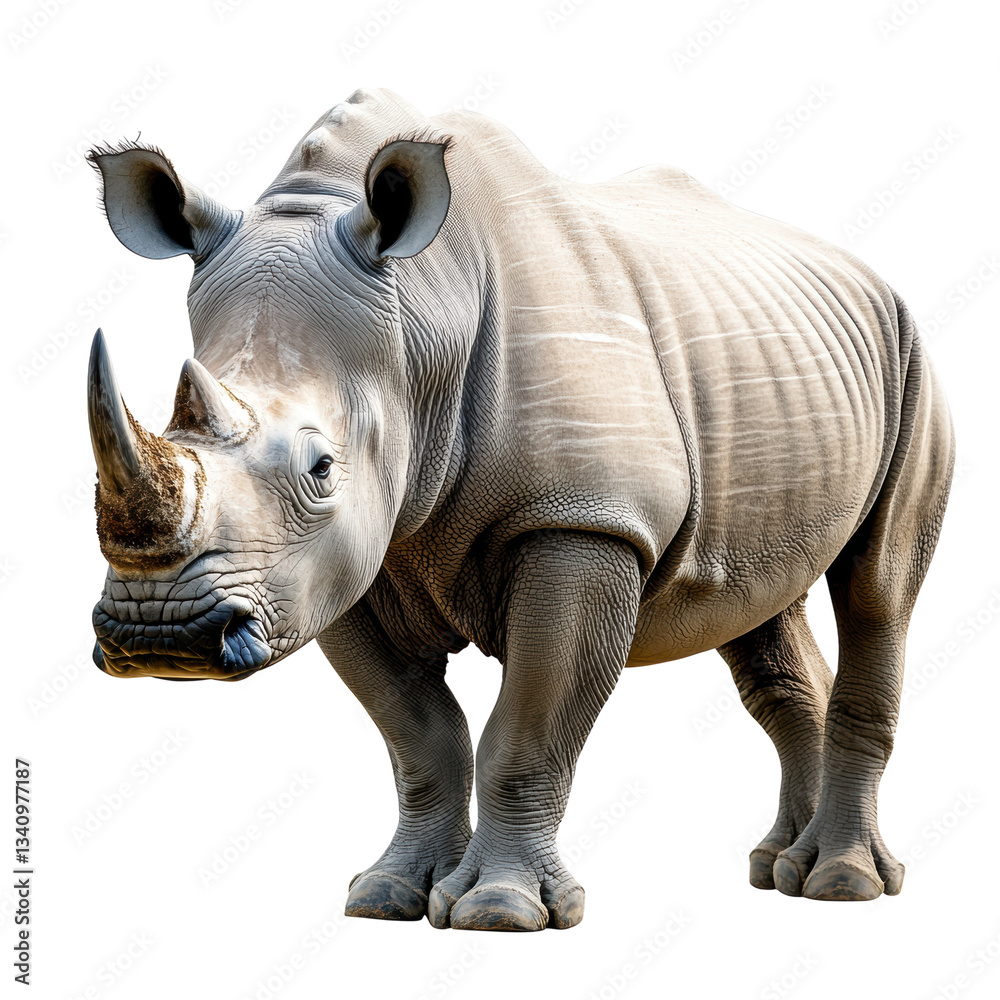 Fototapeta premium Majestic White Rhinoceros Against a Black Background
