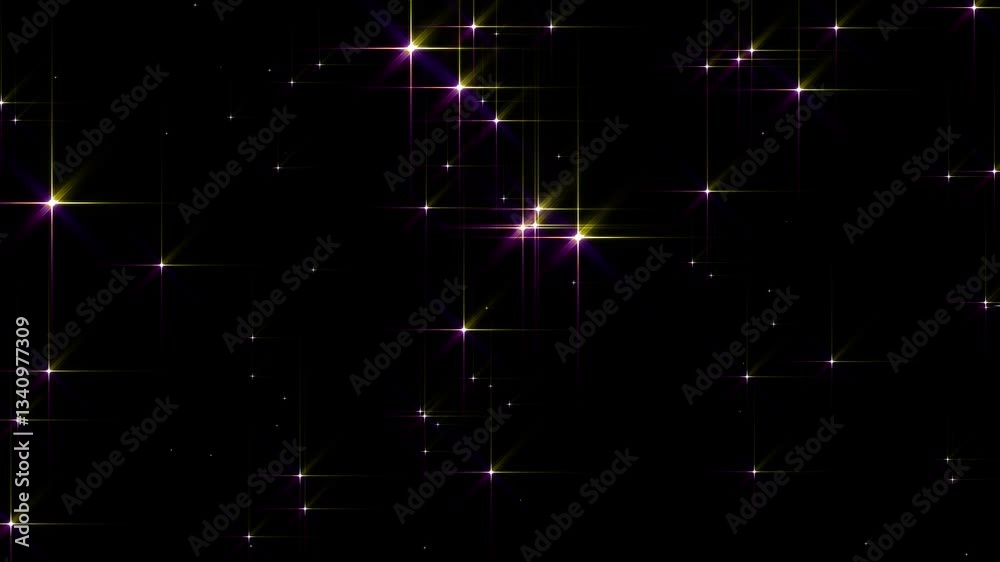 Night sky with shining stars, animated sparkle glitter on black. Seamless looped festive shining background