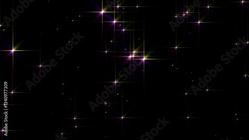 Night sky with shining stars, animated sparkle glitter on black. Seamless looped festive shining background