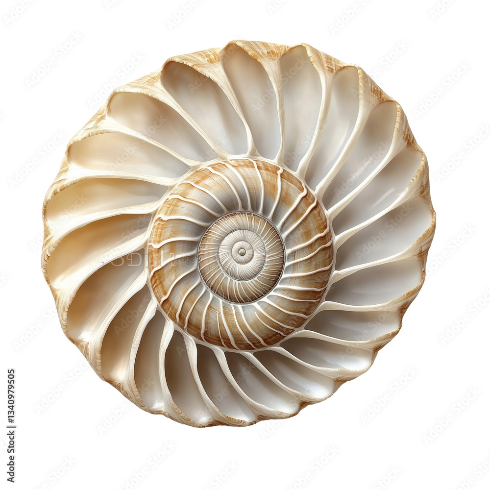 Obraz premium Seashell with spiral pattern isolated on transparent white background