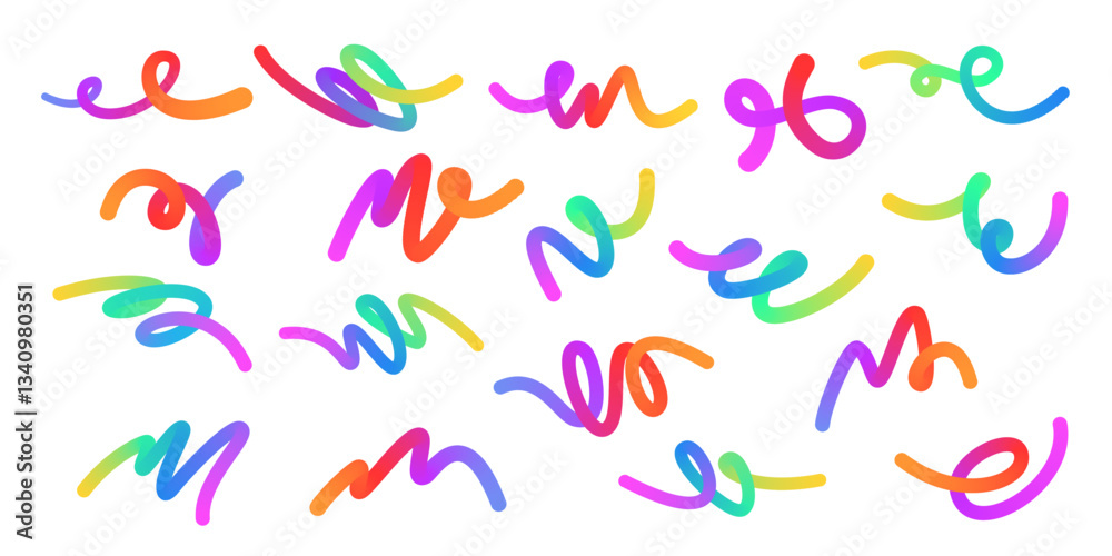 Wavy gradient shapes on Whyte background. Background with colored squiggles gradient lines design for flyer, poster, cover or banner. Set of vector illustration.