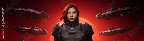 Dystopian female rebel captain, leading a fleet of improvised warships in a ruined world