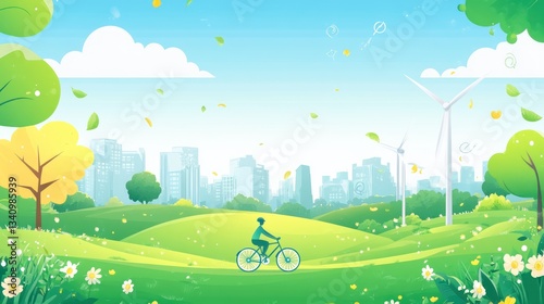 Cyclist in park city background illustration