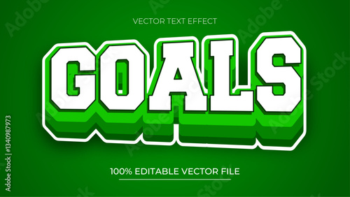 Goals editable text effect with green and white colors