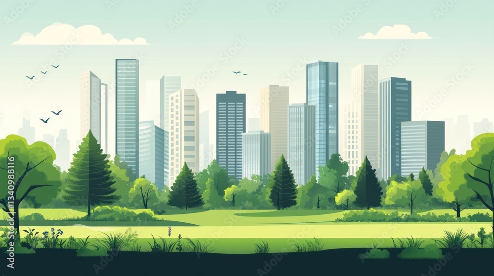 Fototapeta premium City park landscape, urban greenery, peaceful scene, background use
