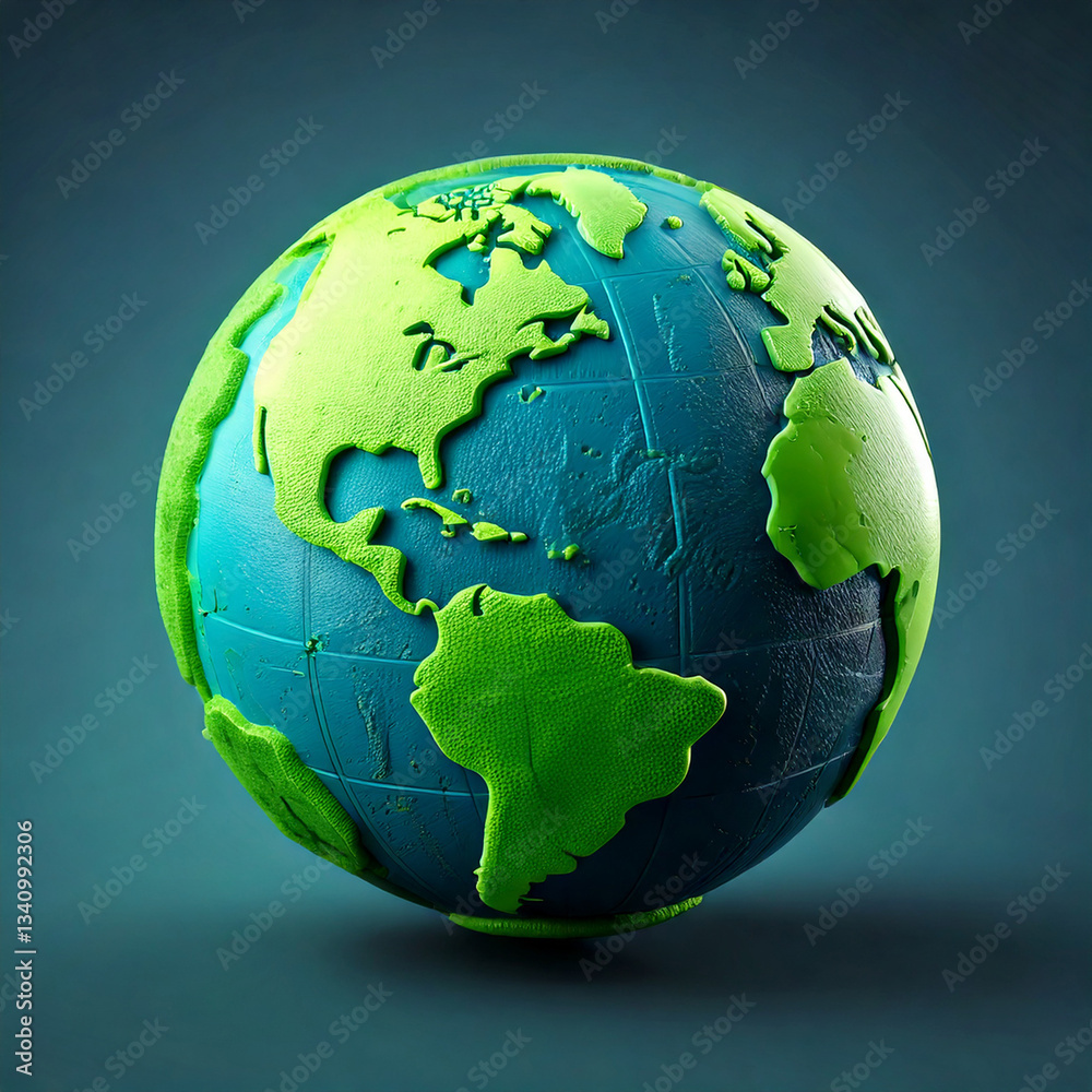 3D effect Earth planet render icon. Green recycle environment sphere for school education