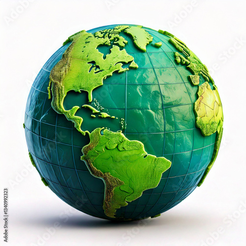 Obraz na płótnie 3D effect Earth planet render icon. Green recycle environment sphere for school education w salonie