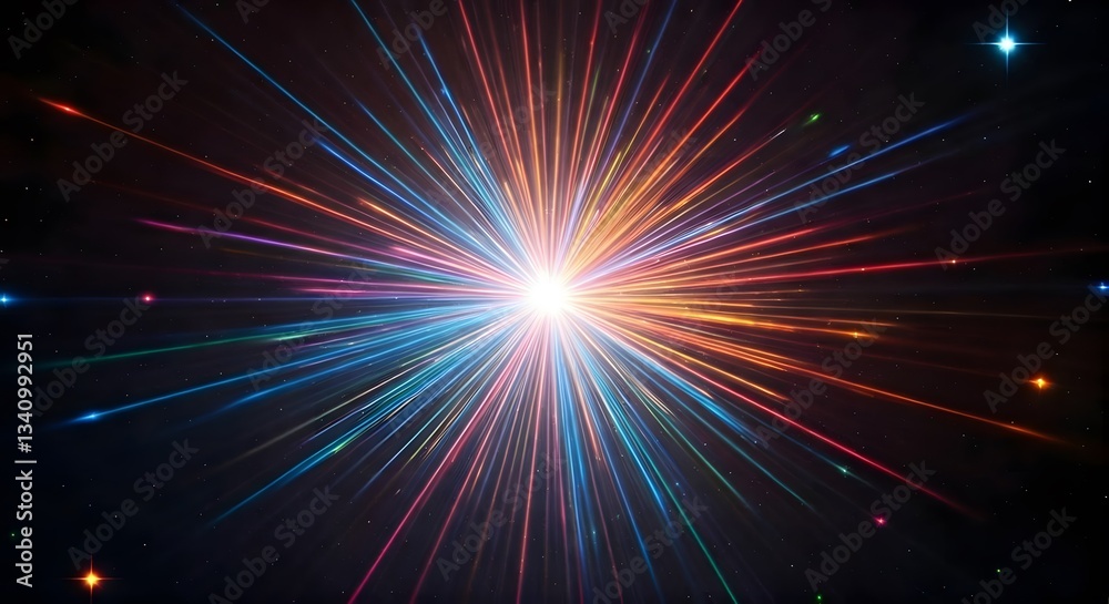 Naklejka premium A cosmic explosion of neon colors and shimmering stars, Ai Generated