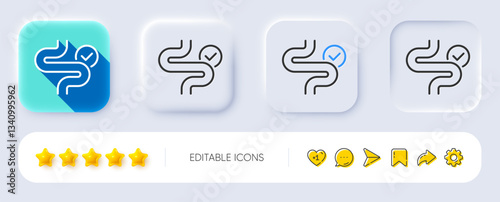 Digestion line icon. Neumorphic, Flat shadow, 3d buttons. Healthy intestine bowel sign. Intestines colonoscopy symbol. Line digestion icon. Social media icons. Vector
