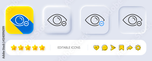 Myopia line icon. Neumorphic, Flat shadow, 3d buttons. Eye diopter sign. Optometry vision symbol. Line myopia icon. Social media icons. Vector