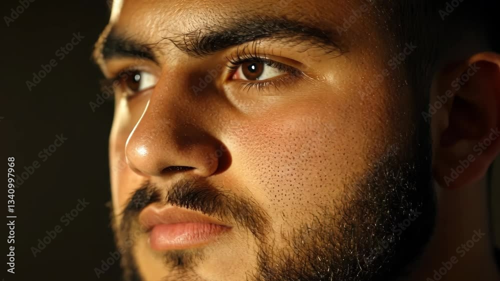 Young man with thoughtful expression highlights determination and introspection in close-up portrait Young man with thoughtful expression highlights determination and introspection in close-up portrait