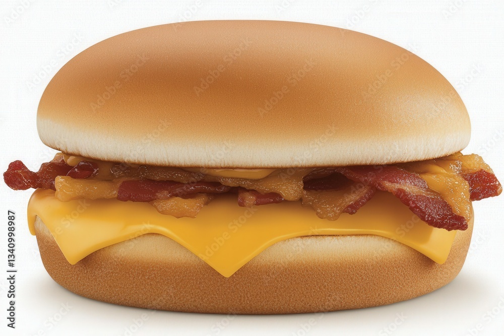 Delicious Cheddar Cheese Bacon Sandwich on Soft Bun Delicious Cheddar Cheese Bacon Sandwich on Soft Bun