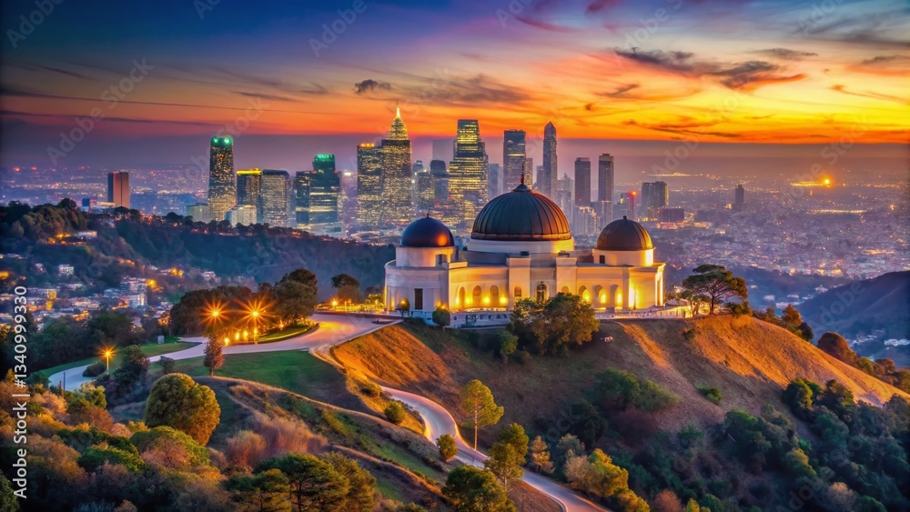 Obraz premium December Los Angeles Griffith Observatory Hollywood Hills Panoramic View